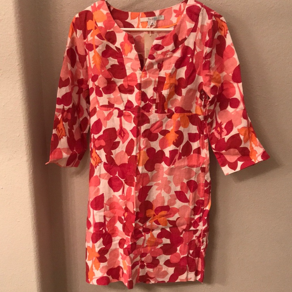 New Boden Womens Pink Floral Linen Tunic Dress